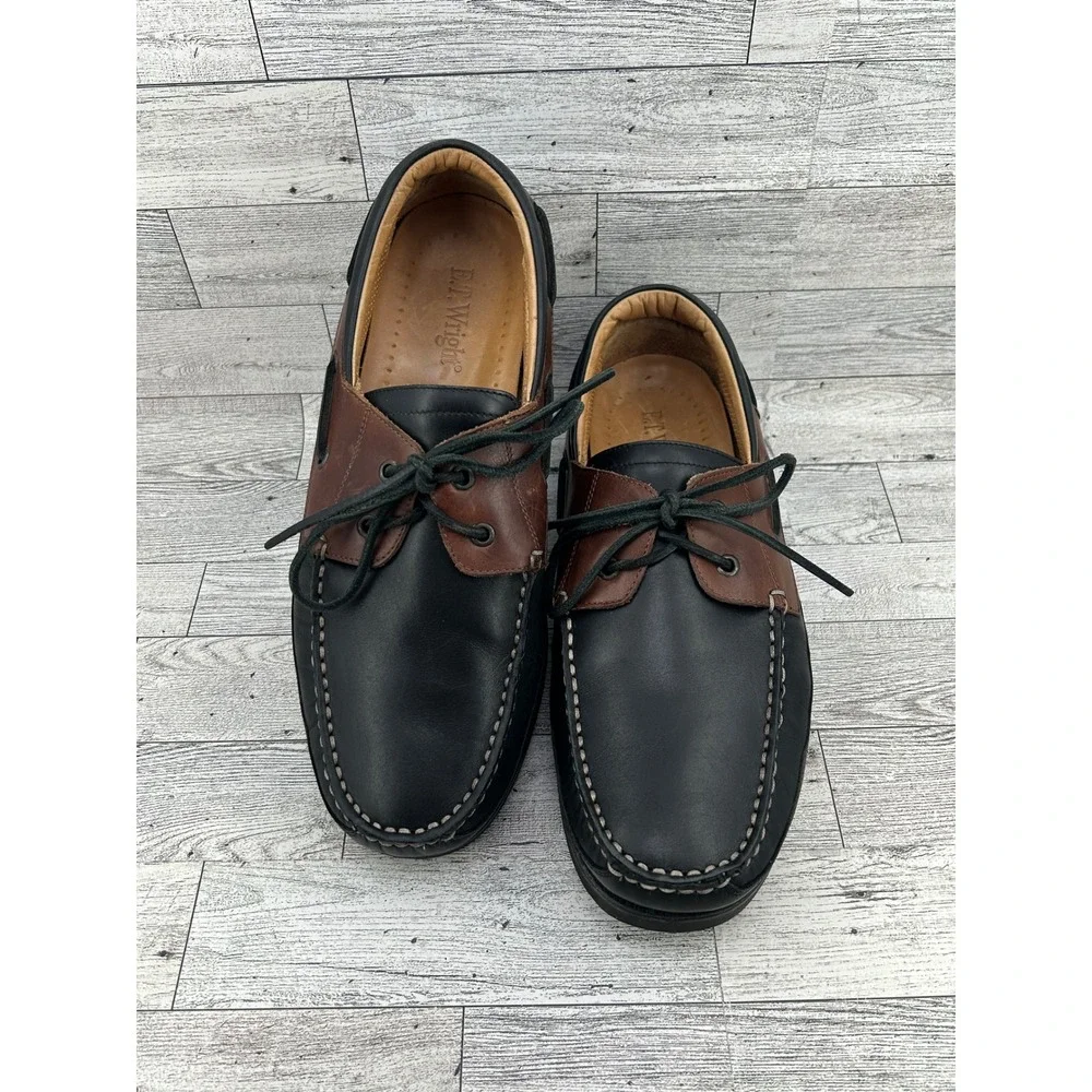 ET Wright Venezia Mens 9.5 Boat Shoes Black Brown‎ Leather Made in Italy 543549